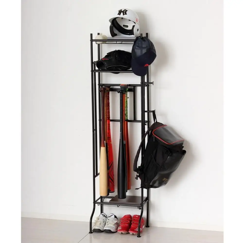 スポーツ用品ラック 約幅40から60×奥行30×高さ151.5cm ブラック ヘルメット収納 男の子 女の子 玄関収納 野球 テニス サッカー AKU104405301