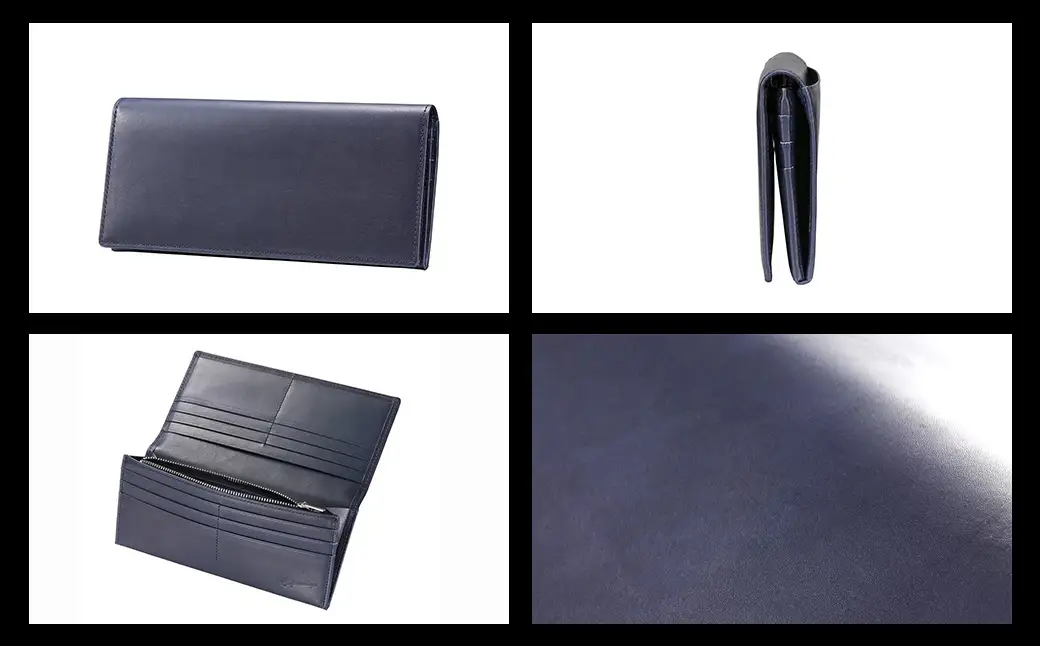 豊岡財布 craftsmanship AI（藍）Jacket Wallet Long CW010 勝色 / 財布 長財布 ロングウォレット メンズ レディース 牛皮革 本革 高級 おしゃれ ビジネス 本藍染め ネイビー