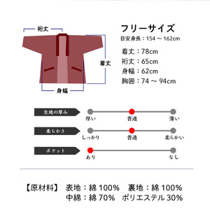 久留米綿入り はんてん 女性用 ヒッコリー柄【レッド】 〔Qf006-1〕