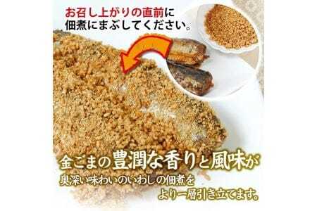 金ごまをたっぷりまぶして召し上がれ「金ごま真いわし」4パックセット 国産真いわし佃煮 計8尾 無添加 金ごま 真いわし 佃煮 常温保存 ご飯のおとも おかず おつまみ [807]