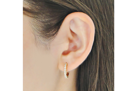 ピアス フープピアス K18YG イエローゴールド ダイヤモンド 0.35ct レディース 18金 円 丸 輪っか バネ式 キャッチレス 中折れピアス【f215-k18yg】