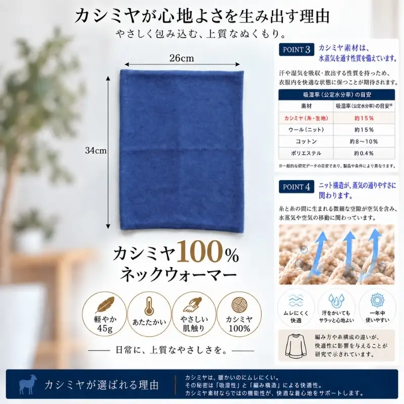 100％ピュアカシミヤ スヌード ネックウォーマー ネイビー
