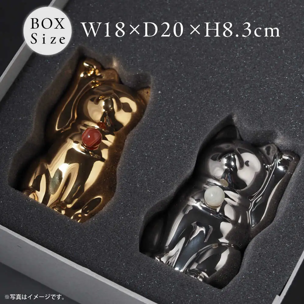 【瀬戸焼】＜招き猫＞Jeramic 2体セット ゴールド&プラチナ ミルキーアクアマリン 3月 【m.m.d.】 / インテリア ネコ 風水 誕生石 [BBAC008]