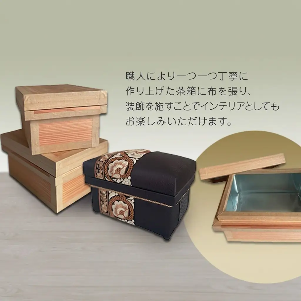 茶箱 インテリア茶箱plus+ 布張り ハンドメイド 茶箱