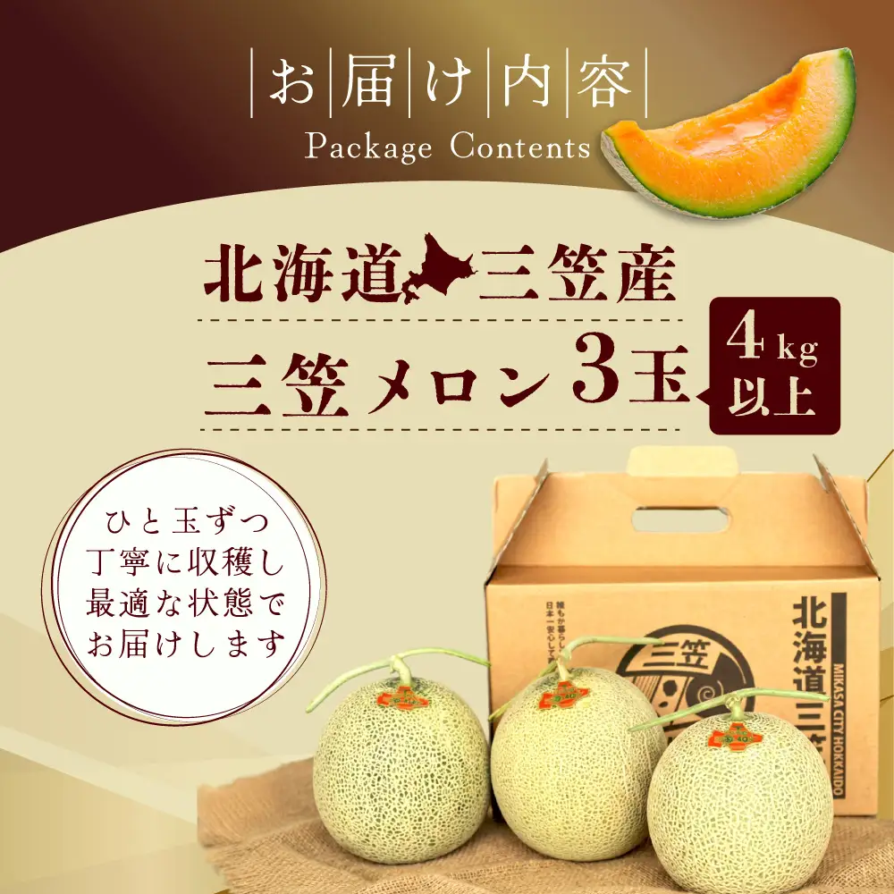 《2026年分受付中》三笠メロン3玉入(4.0kg以上)【0130101】