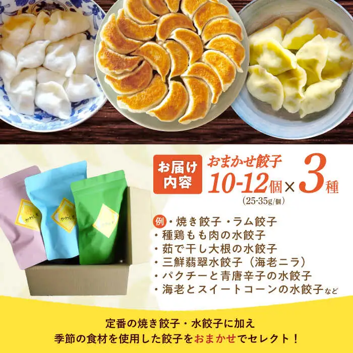 餃子 3種おまかせ便 / ギョウザ ぎょうざ 餃子 焼餃子 水餃子 冷凍 / 諫早市 / 餃子のかわしも [AHBM004]