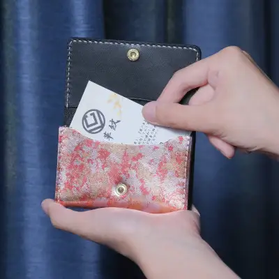 革 京都レザー 名刺入れ ピンク 撫子