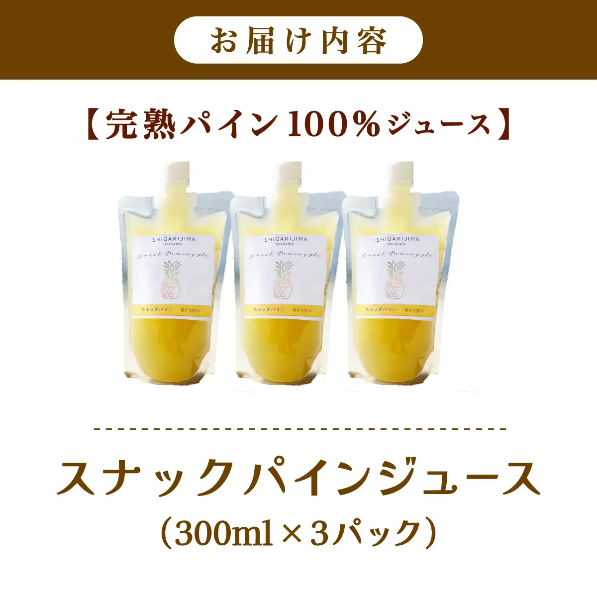 《2027年5月以降順次発送》完熟スナックパイン果汁100％！！の濃厚ジュース300ml×3パックをお届け！