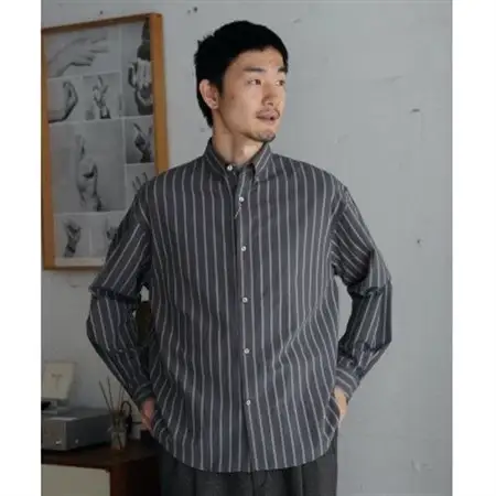 Kinudian ストライプシルクシャツ フリーサイズ ユニセックス ヴィンテージ風トップス_装飾品・工芸品 女性・レディース 洋服   装飾品・工芸品 男性・メンズ 洋服 _【1585898】