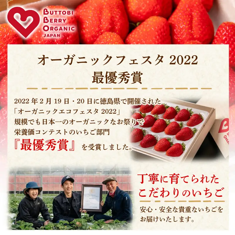 オーガニック いちご 中粒 約36粒 《1月末から5月発送》 有機JAS認証 ORGANIC 甘い 苺 果物 フルーツ 産地直送 新鮮 ストロベリー ジャム スムージー 期間限定 徳島