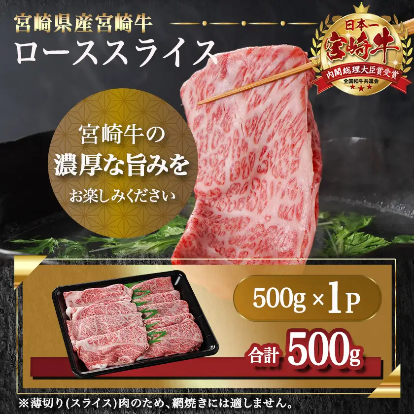 宮崎牛ローススライス(500g)≪みやこんじょ快速便≫〔MJ-N401-R〕_(都城市) 宮崎県産宮崎牛 500g×1P 牛肉 ロース スライス すき焼き しゃぶしゃぶ