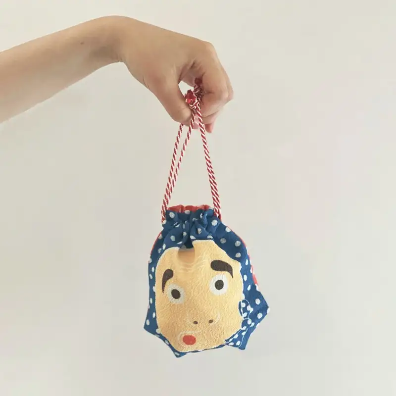 丹後ちりめん 祭巾着（ひょっとこおかめ） サイズ：約17cm×13cm