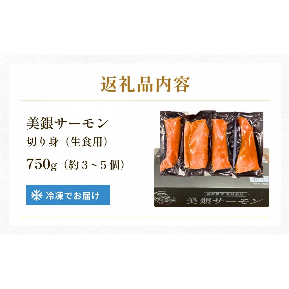 美銀サーモン（生食用）750g 冷凍 切り身 鮭 さけ サケ シャケ 銀鮭 お刺身 カルパッチョ おつまみ