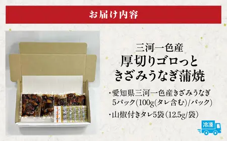 愛知県三河一色産　厚切りゴロっときざみ　うなぎ蒲焼　100ｇ×5P・U046-13
