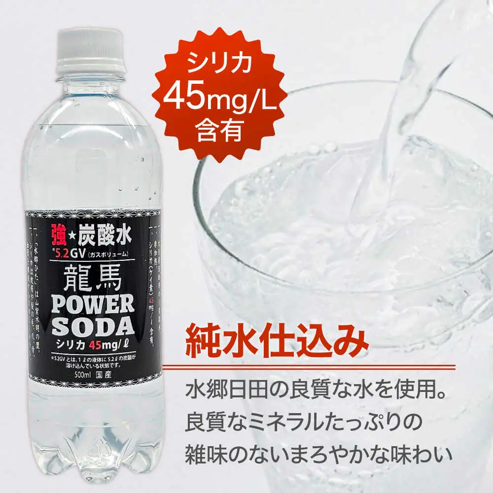 【全8回定期便】龍馬POWER SODA 500ml×24本 計192本 炭酸水 炭酸飲料 [ARER008]