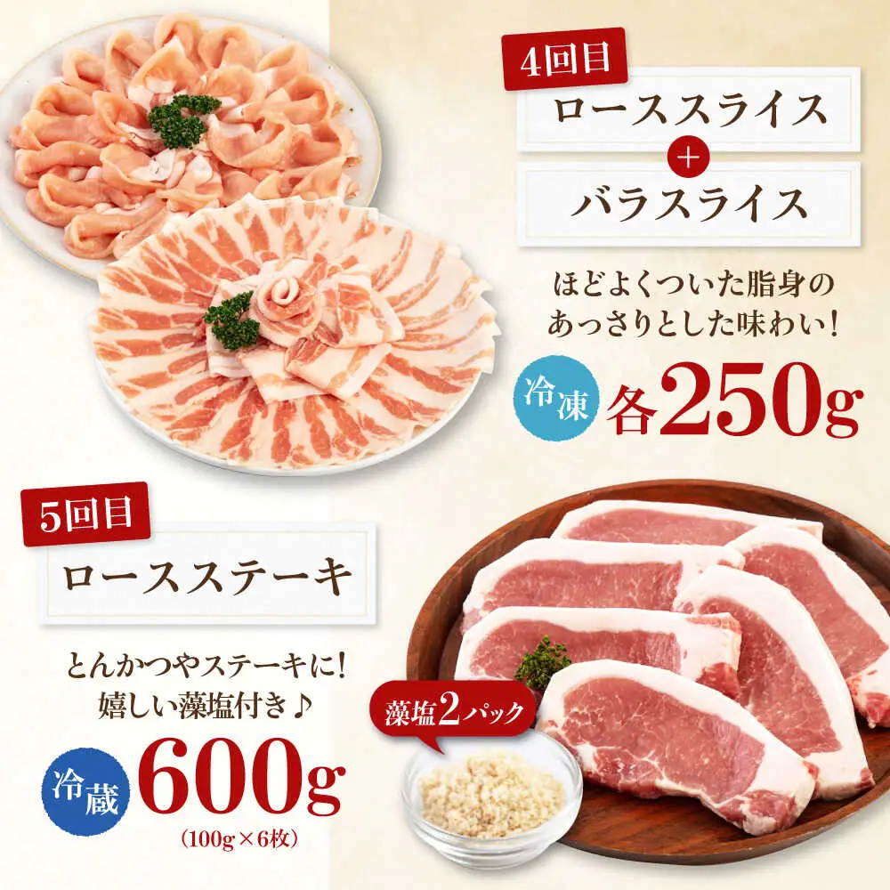【全5回定期便】平田牧場 バラエティ定期便 2~3人前  豚肉 ロース バラ肉 ステーキ [AJAP126]