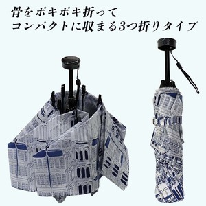 レディース 晴雨兼用傘 ミニ傘 591503 綿 ローンプリント タウン柄  日本製 ブルー系 ／ 折り畳み まちづくり観光振興機構 折りたたみ 日傘 UV防止加工 紫外線対策 奈良県 田原本町