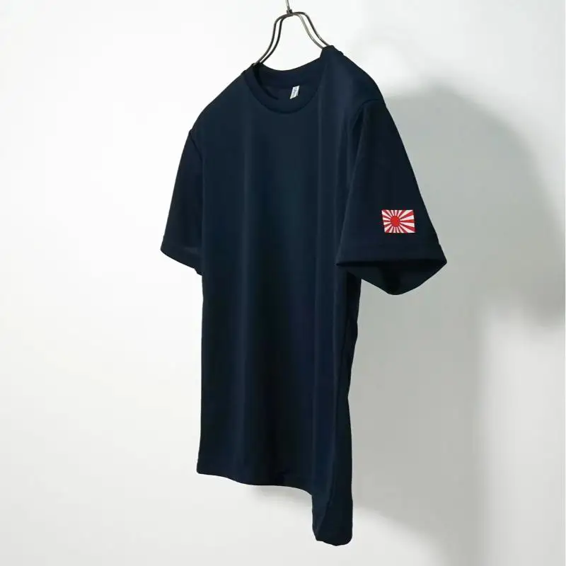 Tシャツ【左腕 軍艦旗】自衛隊グッズ ワンポイント 旭日旗　ネイビー　3Lサイズ ku091-079-3l-r