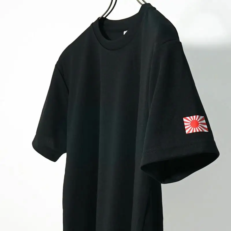Tシャツ【左腕 軍艦旗】自衛隊グッズ ワンポイント 旭日旗　ブラック　Sサイズ ku091-080-s-r