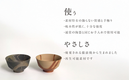 三石窯 茶碗 緋襷白・緋襷黒ペアセット【 地球にやさしい 再生素材 陶器 】