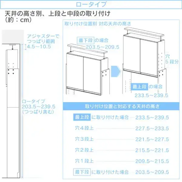 突っ張り薄型ランドリー収納ラック ロータイプ 幅60cm 洗面所 脱衣所 脱衣場 収納 ランドリーラック ランドリーチェスト 木製 スリム 日本製 サニタリーラック つっぱり ランドリー おしゃれ 大収納 高さ調節 [川口工器] 【140S003】