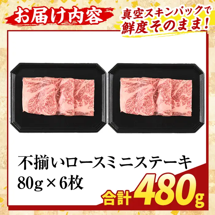 K-479-B ＜訳あり＞鹿児島県産A5等級黒毛和牛不揃いロースミニステーキ(計480g) 【ふるさと産直バザール】霧島市 牛肉 国産 鹿児島県産 赤身肉 不揃い ワケアリ ロース ステーキ 肉 精肉