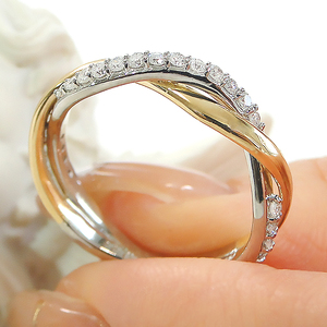 指輪 PT900 K18YG プラチナ イエローゴールド ダイヤモンド 0.22ct コンビリング ツイスト レディースリング スパイラル ねじれ ひねり ジュエリー【f230-ptyg】 ALPAZ131