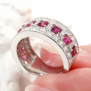 指輪 プラチナ PT900 ダイヤモンド 1.2ct 幅広 ルビー スクエア 誕生石 レディースリング 大ぶり ゴージャス ジュエリー【f249-pt-ru】 ALPAZ135