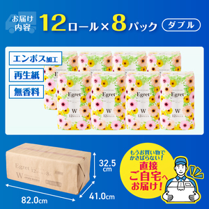 トイレットペーパー 96ロール(12R×8パック) ダブル エグレット 無香料 ホワイト エンボス加工 再生紙100％ 備蓄 防災 生活必需品 日用品 消耗品 生活用品 富士市 [sf002-389]