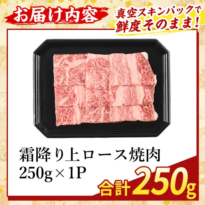 K-482-A 鹿児島県産A５等級黒毛和牛霜降り上ロース焼肉(計250g)【ふるさと産直バザール】霧島市 牛肉 国産 鹿児島県産 ロース 焼肉 肉 精肉