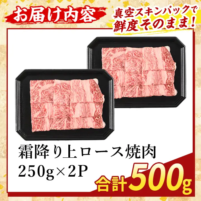 K-482-B 鹿児島県産A５等級黒毛和牛霜降り上ロース焼肉(計500g)【ふるさと産直バザール】霧島市 牛肉 国産 鹿児島県産 ロース 焼肉 肉 精肉