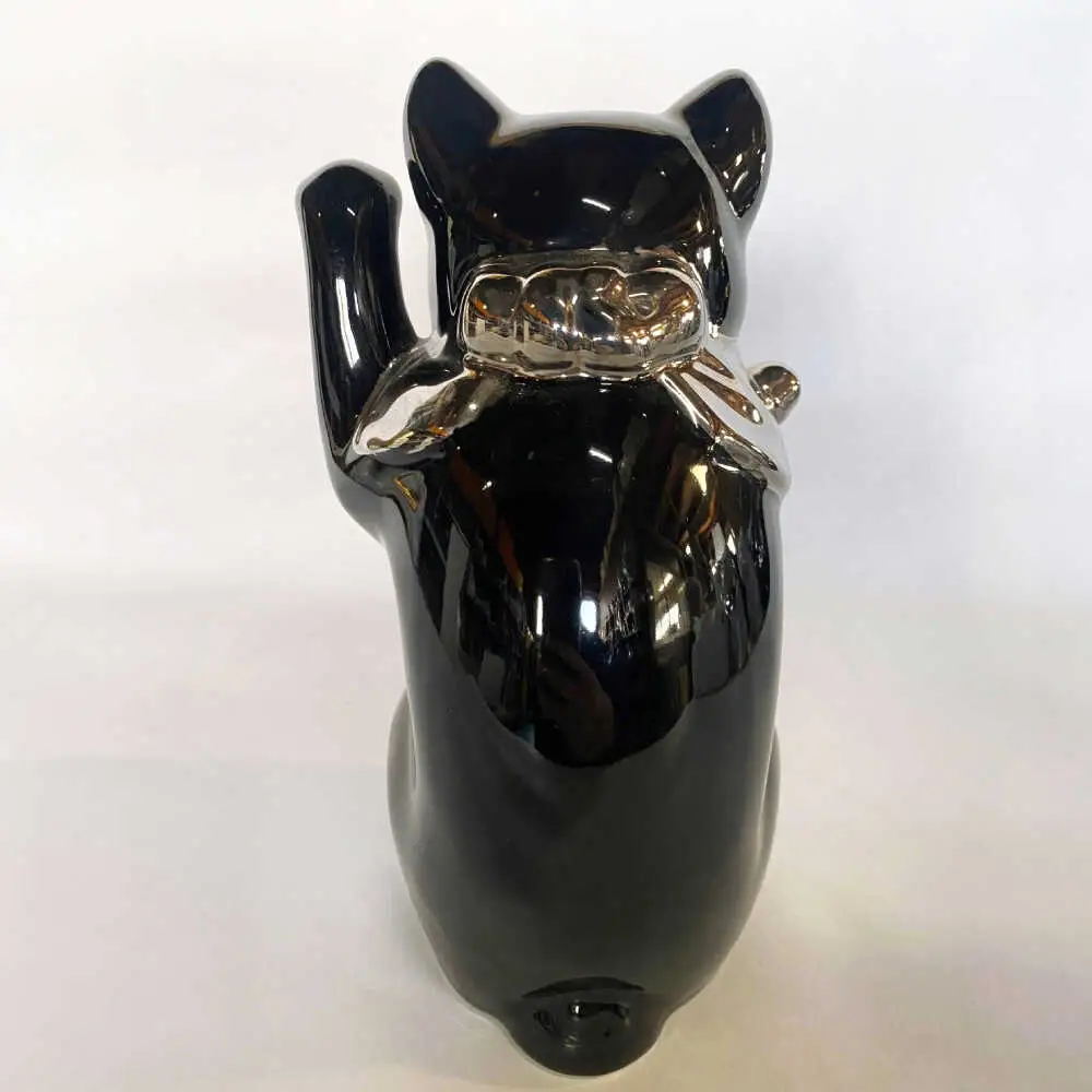 【瀬戸焼】江戸猫 ブラック プラチナ 左手上げ 19cm 化粧箱入り【スズカ】 / 招き猫 インテリア 雑貨 置き物 開運 / 瀬戸市 [BBDJ006]