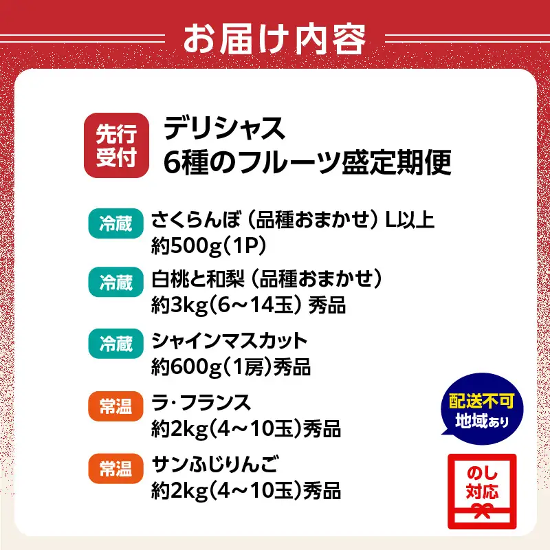 ≪先行受付≫ デリシャス６種のフルーツ盛定期便【定期便全5回】060-T07
