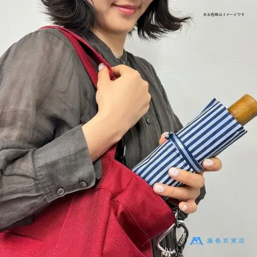 【藤巻百貨店】Ramuda 晴雨兼用 耐風折りたたみ傘 甲州織ロンドンストライプ/ネイビー