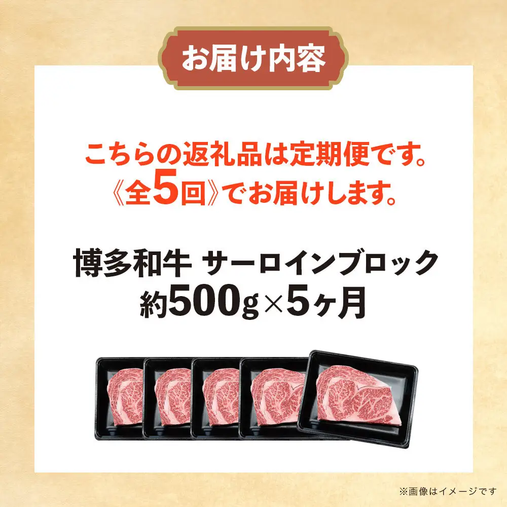 博多和牛 サーロインブロック 定期便全5回 計約2.5kg(約500g×5回)