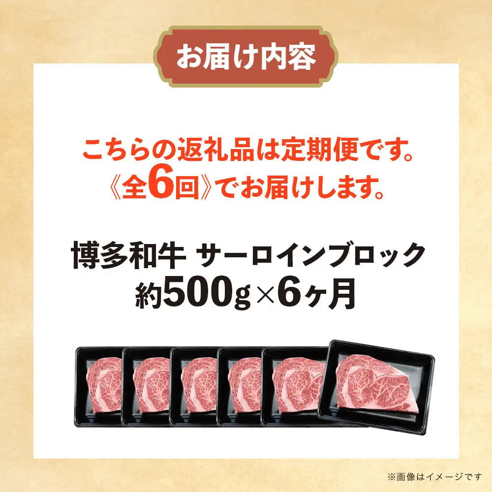 博多和牛 サーロインブロック 定期便全6回 計約3kg(約500g×6回)