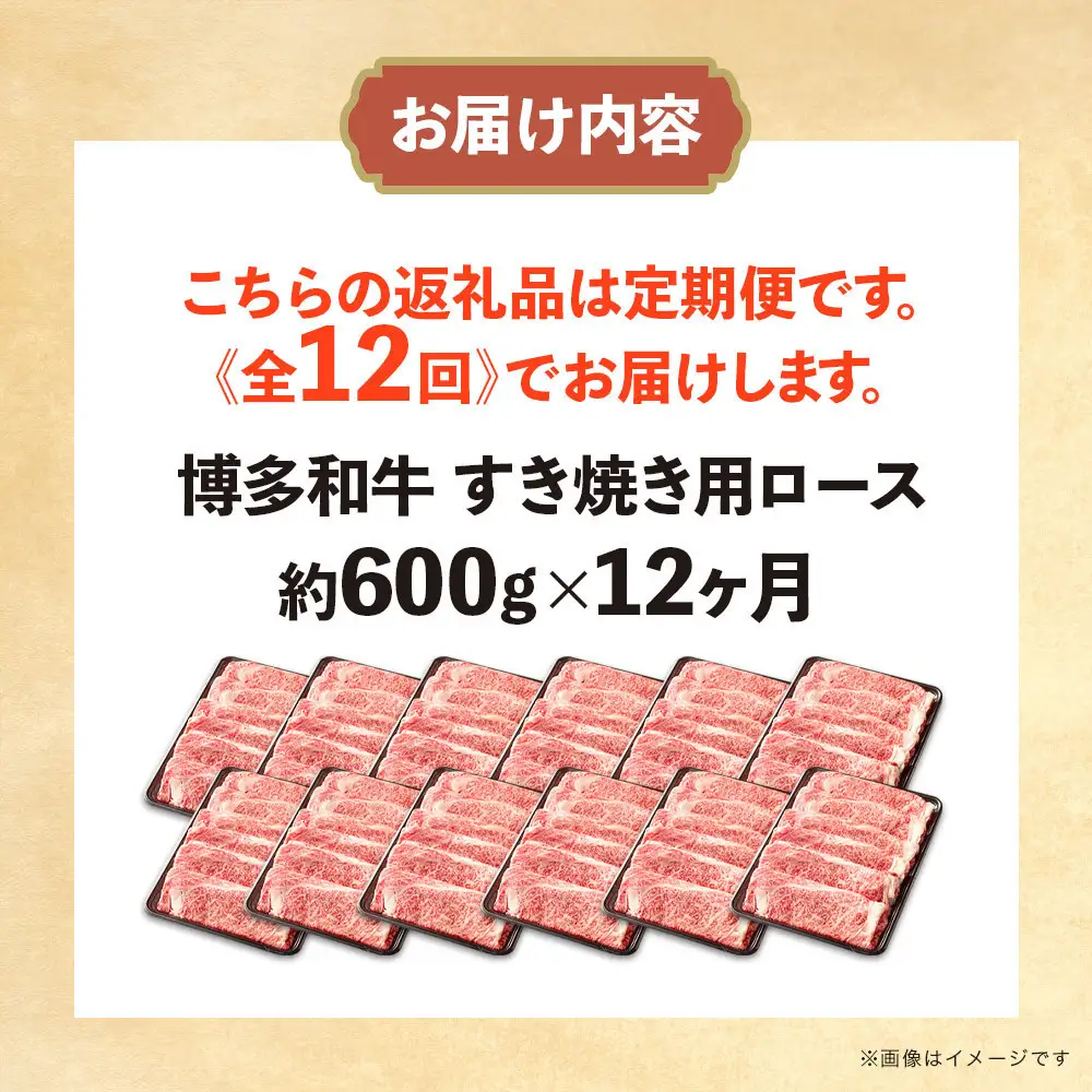 博多和牛 すき焼き用リブローススライス 定期便全12回 計約7.2kg(約600g×12回)