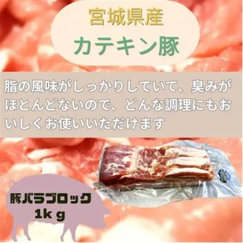 宮城県産【カテキン豚】豚バラブロック1kg【配送不可地域：離島】【1614344】