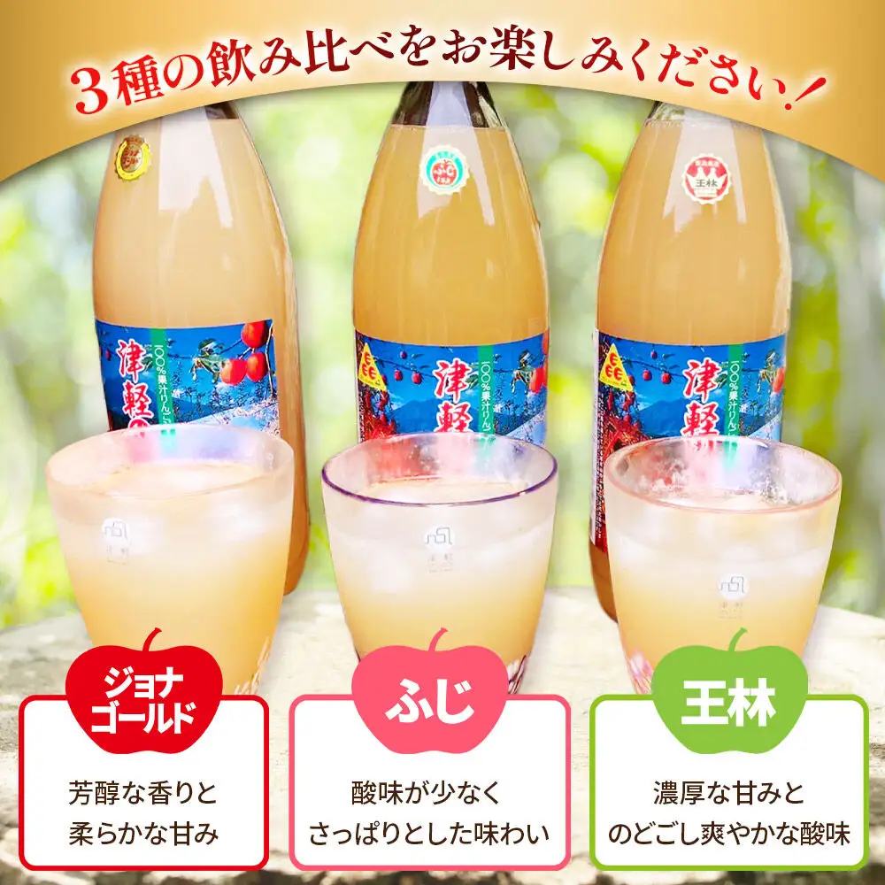 《2ヶ月ごとに3回お届け》3種のりんごジュース 1L×6本 計6L 無添加 ストレート果汁100％！ 青森県特別栽培農産物認証農園