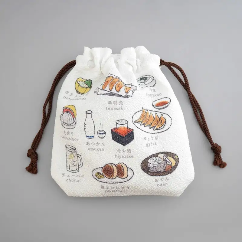 丹後ちりめん　にほんご巾着「izakaya（居酒屋）」 サイズ：約13.5cm×17.5cm
