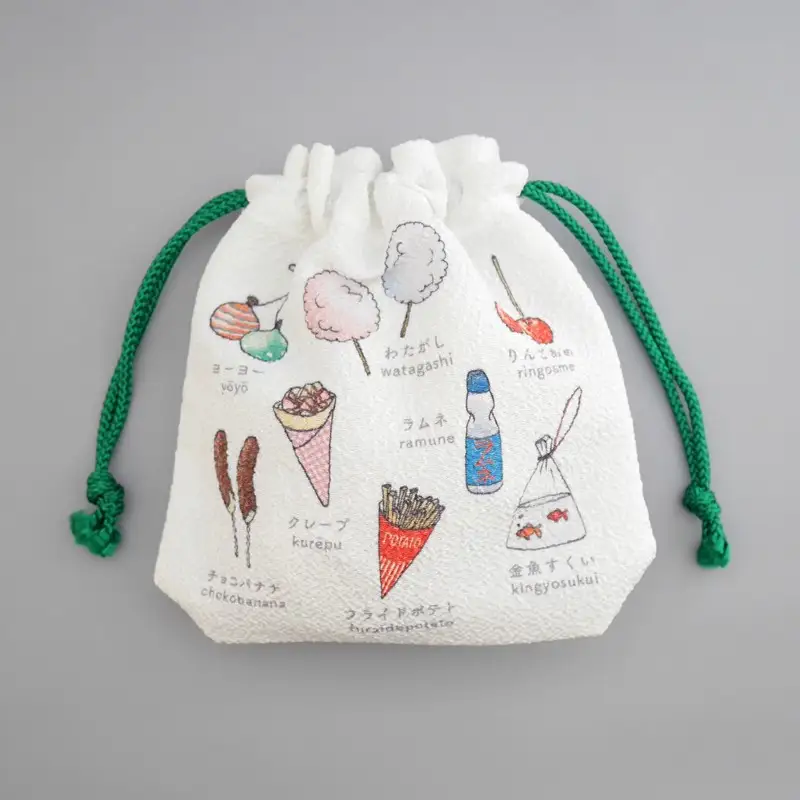 丹後ちりめん　にほんご巾着「yatai（屋台）」 サイズ：約13.5cm×17.5cm