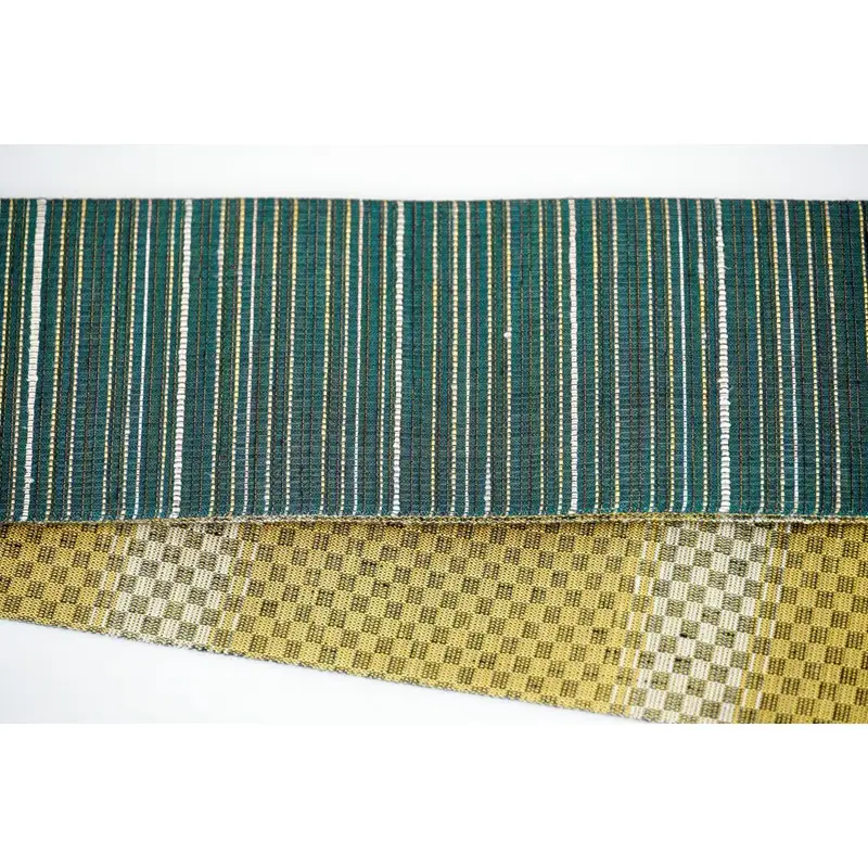 ＜丹後の藤布　遊絲舎＞角帯　藤霞文（緑）*リバーシブル幅約10.2cm×長さ約420cm