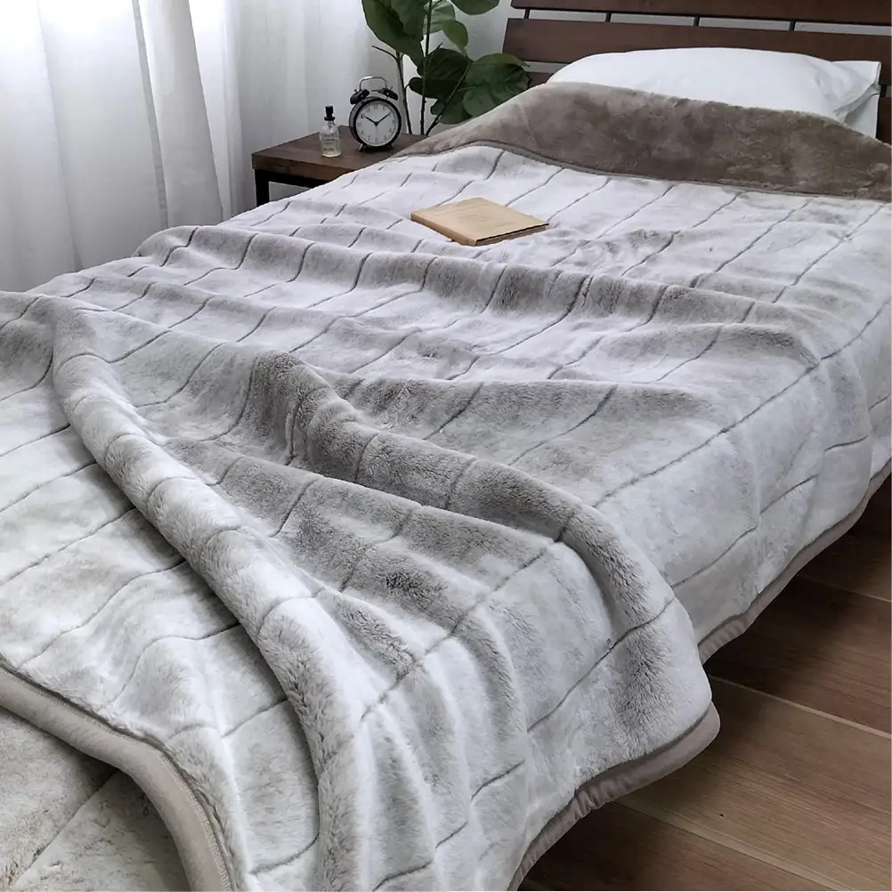 ［シングル］吸湿発熱リッチファー2枚合わせ毛布 約140×200cm ベージュ1枚 JY-2401-BE
