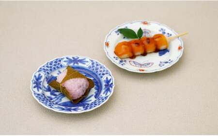 有田焼 13cm 輪花小皿 2柄セット ( 呉須染付花鳥 / 天啓花蝶 )【福珠窯】食器 うつわ 器 お祝い 取り皿 菓子皿 古典柄 fj006