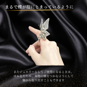 パール入り変形プラチナ蝶 ブローチ 指輪 ジュエリー アート 蝶 パール プラチナ