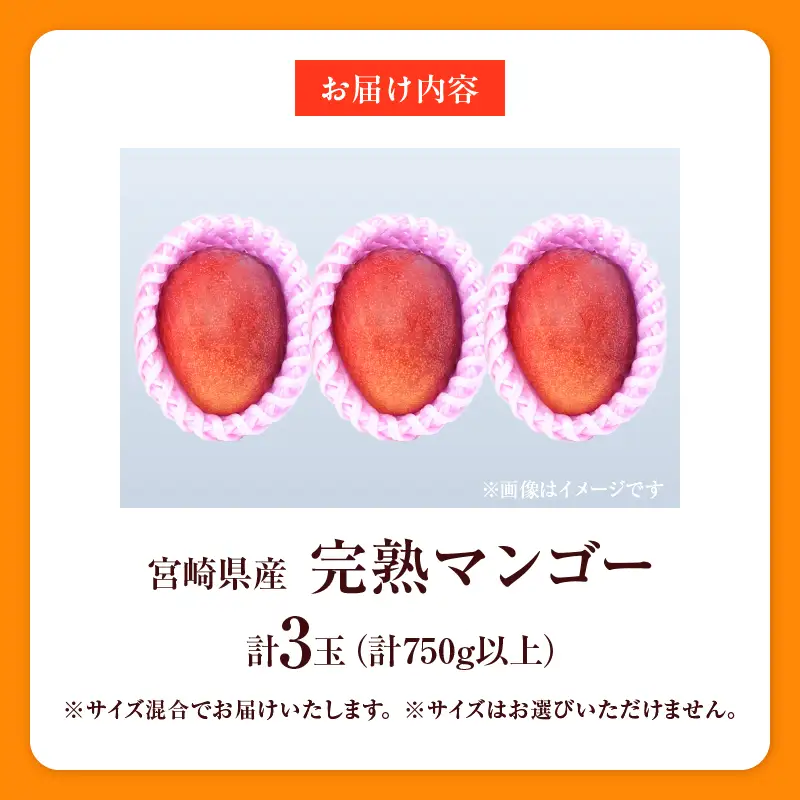 オンライン決済限定 数量限定 宮崎県産 完熟マンゴー 3玉 計750g以上 期間限定 フルーツ スイーツ 果物 くだもの 食品 グルメ デザート 国産 産地直送 人気 おすすめ おやつ 高級 ご褒美 贅沢 贈り物 ギフト プレゼント 令和8年発送分 宮崎県 日南市 送料無料_CD74-25