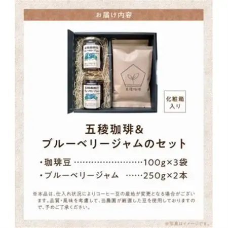 五稜珈琲100g×3ヶ国・ブルーベリージャム250g×2個セット【1186222】