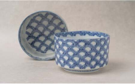 有田焼 青海波 手造り向付 2個セット【染付の器 匠】食器 器 うつわ 手描き 手づくり 青海波 点描 どんぶり 抹茶碗 向付 電子レンジ対応 85000円 gb003