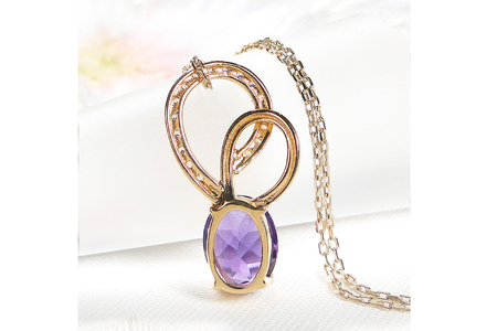 ペンダント ネックレス K18YG イエローゴールド 0.18ct ダイヤモンド アメジスト 大粒 オーバル 誕生石 華やか ハート 大ぶり 【f274-am-k18yg】