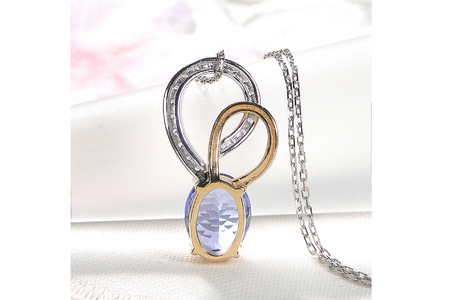ネックレス K18YG PT900 イエローゴールド プラチナ コンビ 0.18ct ダイヤモンド タンザナイト 大粒 オーバル 誕生石 ハート ペンダント 大ぶり 【f274-ta-ygpt】